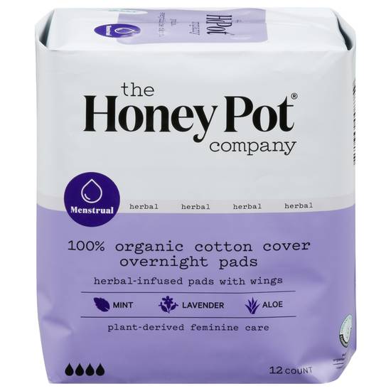 The Honey Pot Herbal-Infused Overnight Organic Pads With Wings