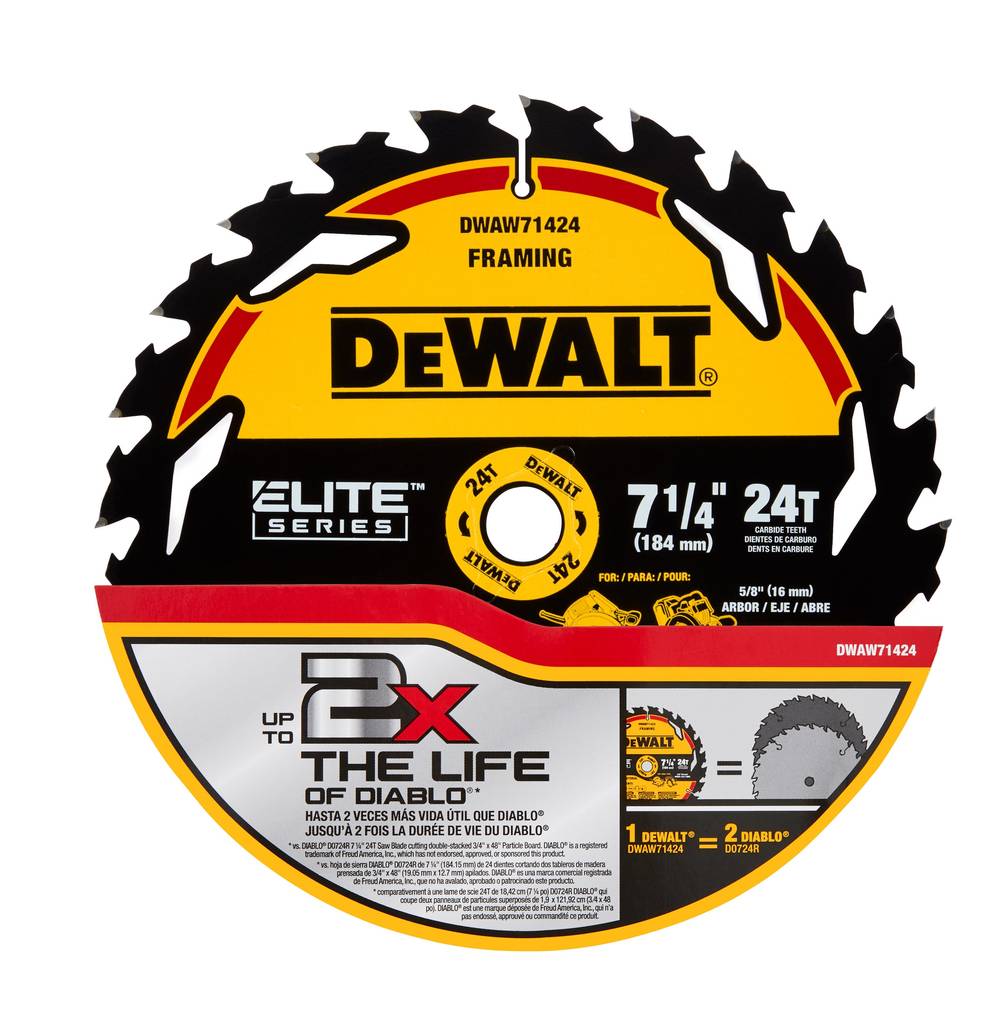 DEWALT ELITE SERIES 7-1/4-in 24-Tooth Rough Finish Tungsten Carbide-tipped Steel Circular Saw Blade | DWAW71424