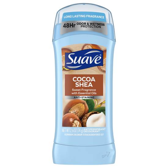 Suave Deodorant, Invisible Solid Deo Cocoa Shea Butter, 2.6 oz