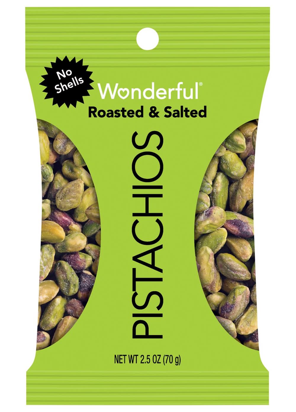 Wonderful No Shell Roasted/Salted Pistachios 2.5 Oz Pegged
