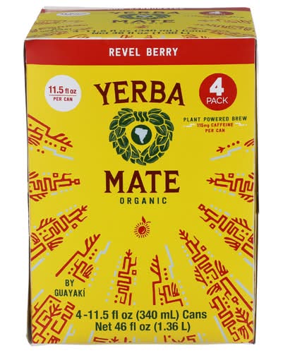 Guayaki Organic Yerba Mate Can, Revel Berry (4 x 11.5 fl oz)