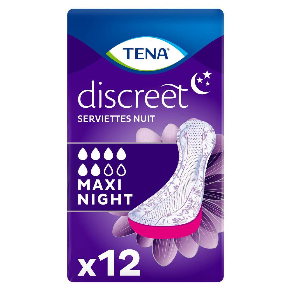 Serviettes hygiéniques Maxi Night TENA - le paquet de 12