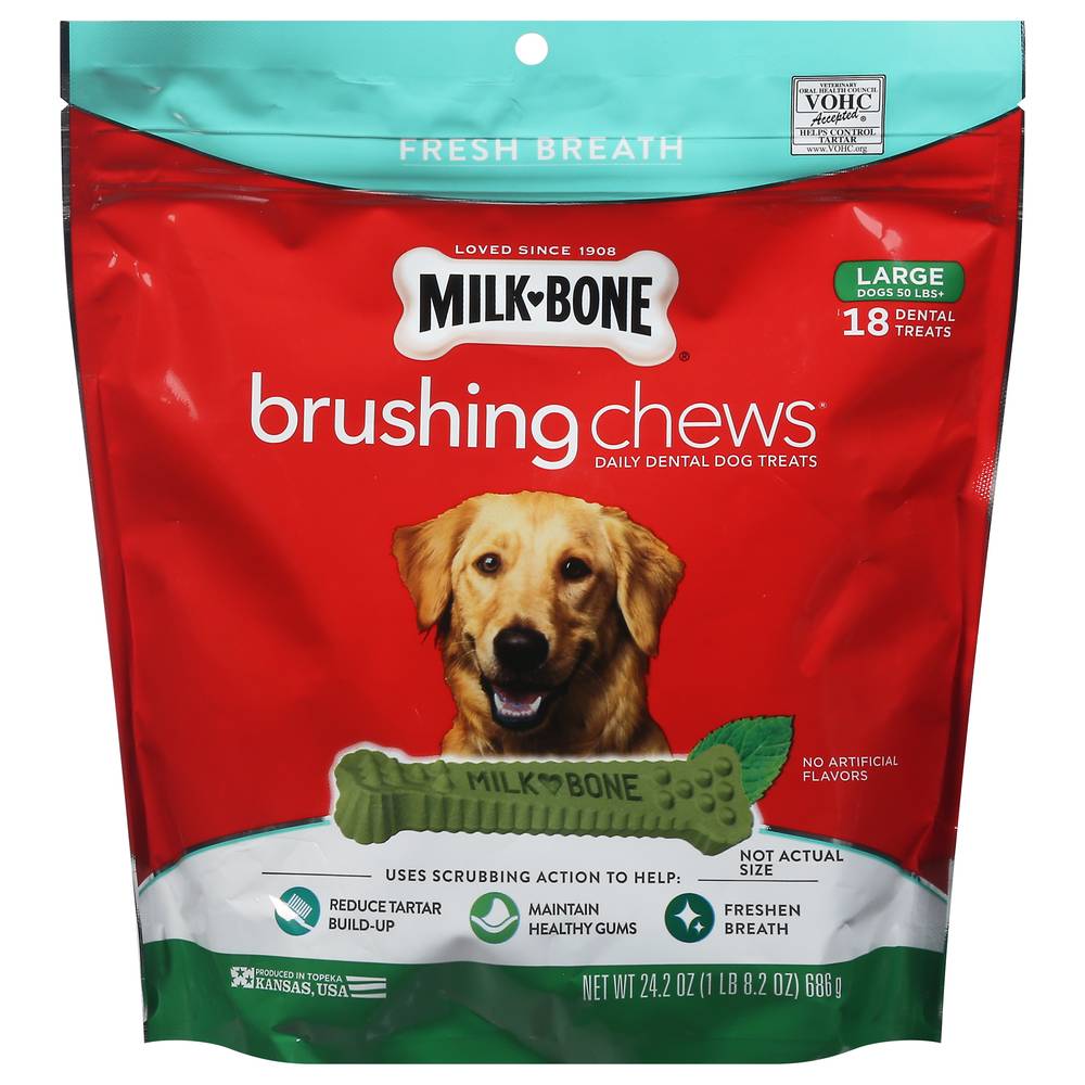 Milk-Bone Brushing Chews Daily Dental Dog Treats, Fresh Breath, Large (1.51 lbs)