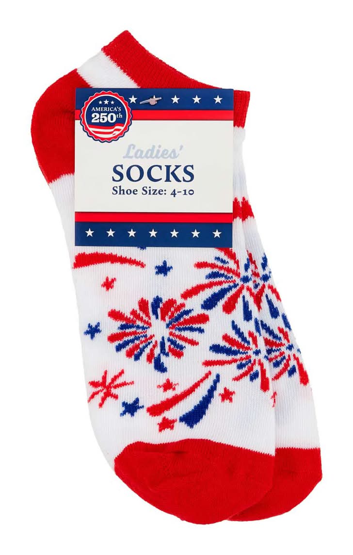 Patriotic Firework Print Ladies Low Cut Socks