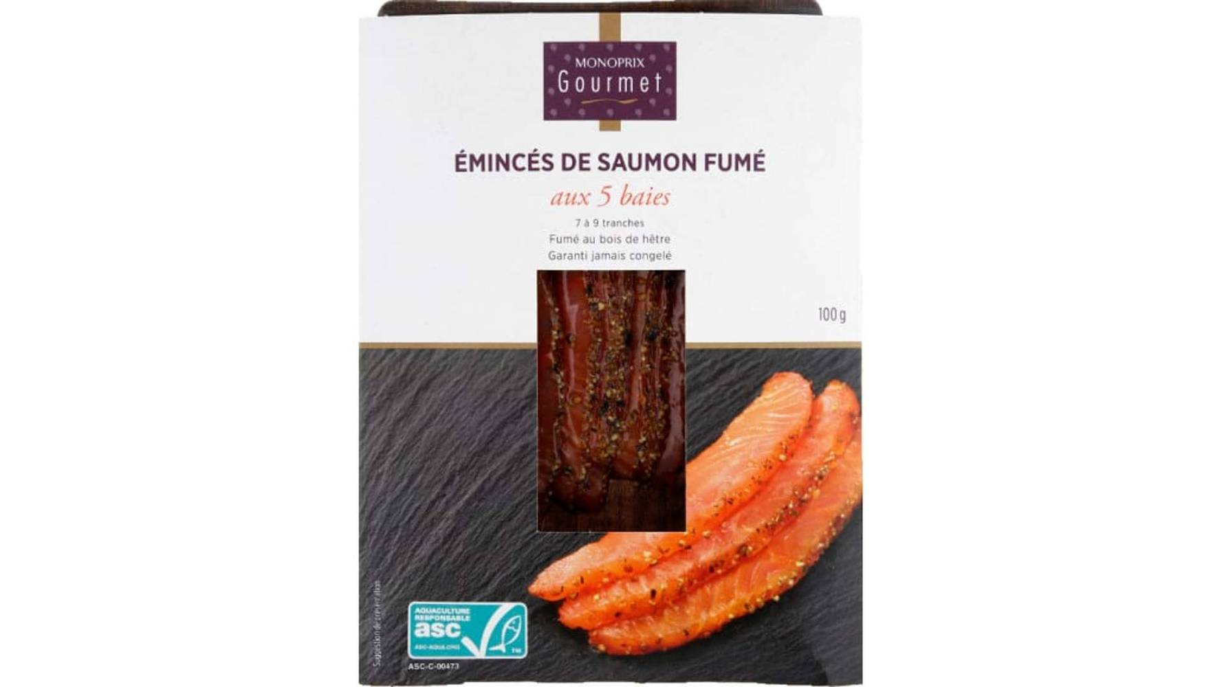 Monoprix - Émincés de saumon fumé, 5 baies (100g)