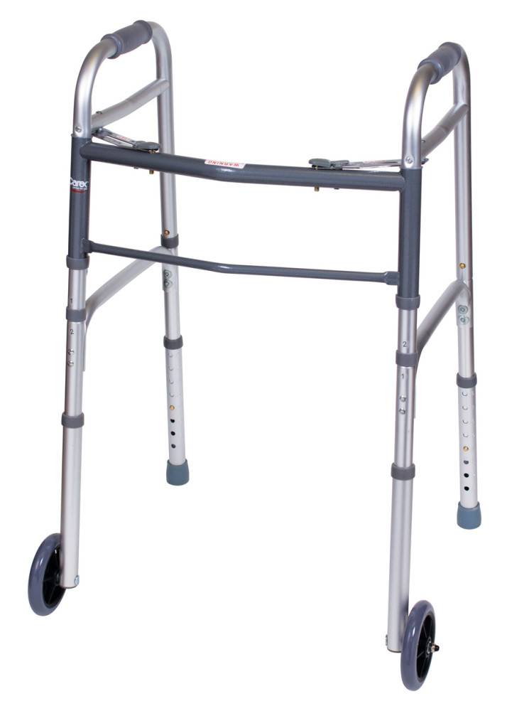 Carex Folding Walker With Wheels, 30 - 37 Inches, Silver