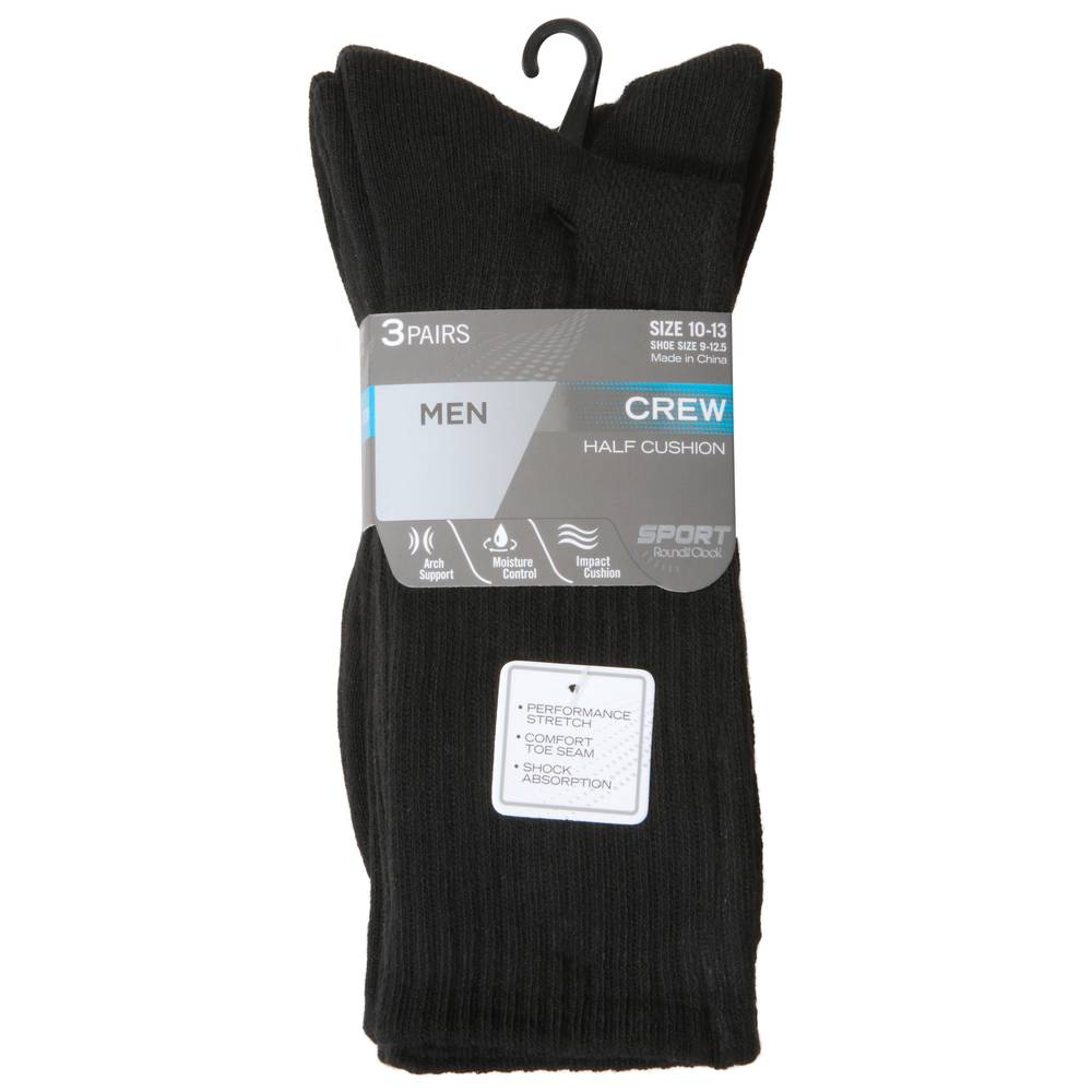 Round the Clock Sport Mens Crew Socks Size 10-13 (3 ct) (3 ct)