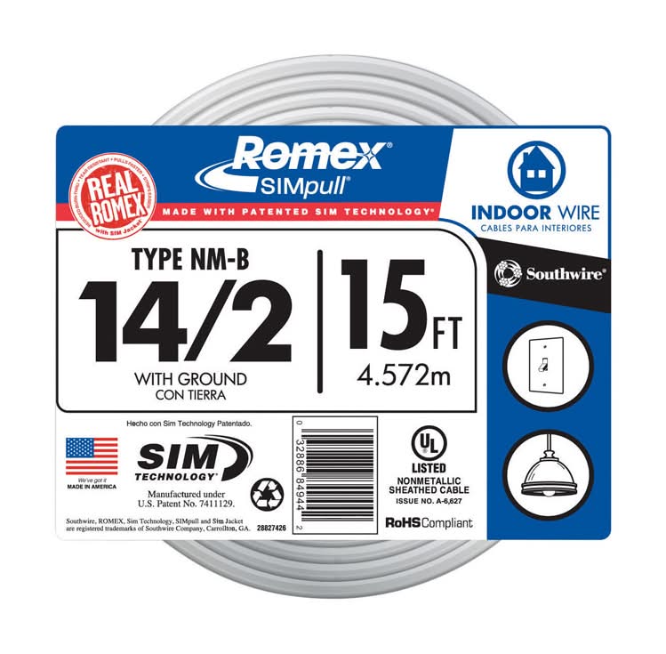 Southwire Simpull 15 Ft. 14/2 Solid Romex Type Nm-B Wg Non-Metallic Wire