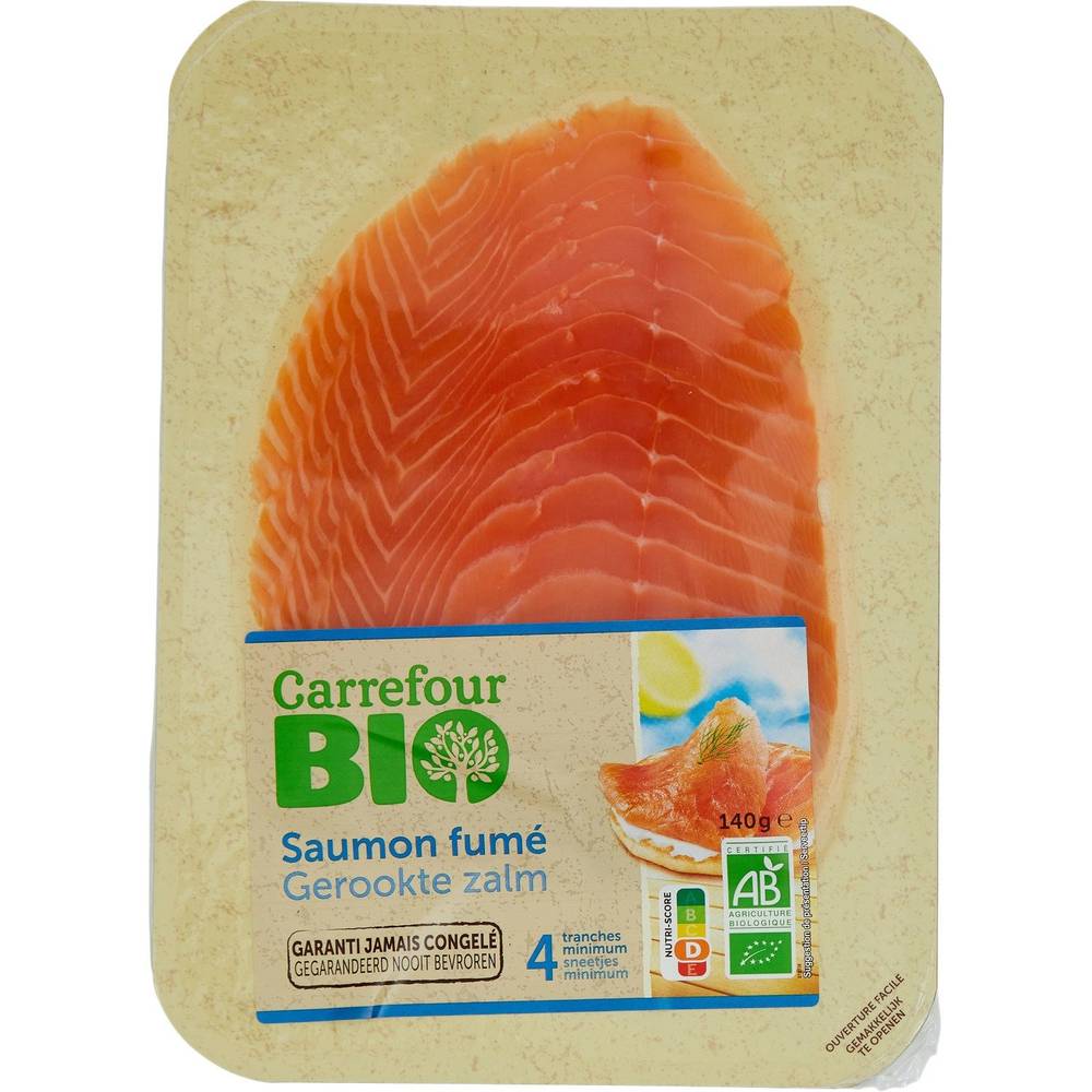 Saumon fumé  Bio CARREFOUR BIO - le paquet de 4 tranches - 140g