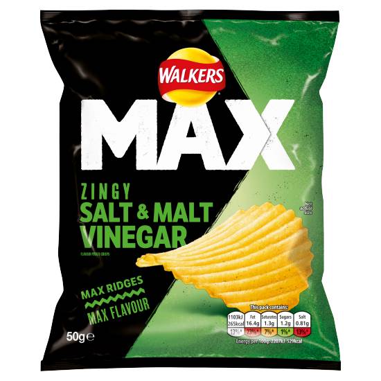 Walker's Zingy Salt-Malt Vinegar, Max Potato Crisps (50g)