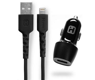 Ihome Usb Car Charger & Lightning Cable Set (6'/black)