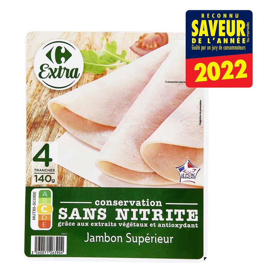 Carrefour Extra - Jambon supérieur sans nitrite (4 pièces)