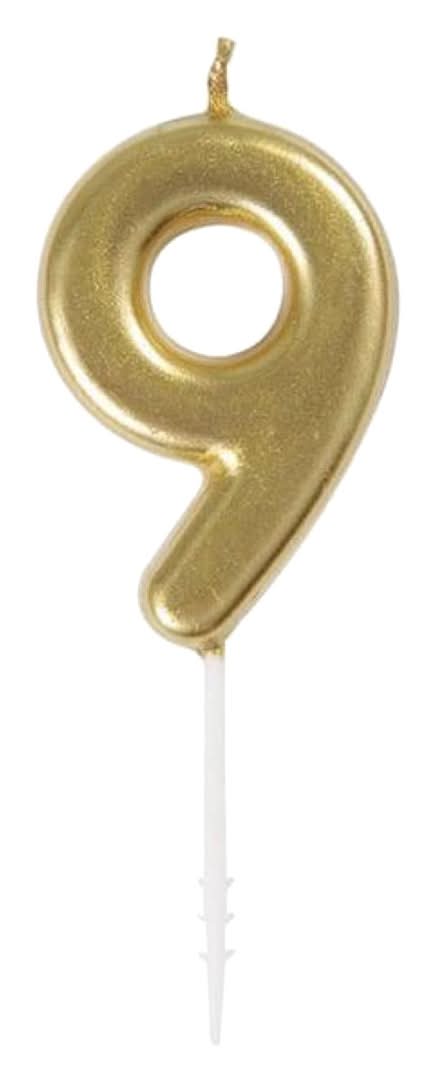 321 Party! Mini Gold Number 9 Birthday Candle