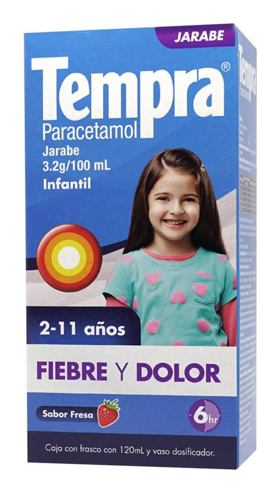 Tempra · Paracetamol jarabe infantil 3.2 g / 100 ml, fresa (120 ml)