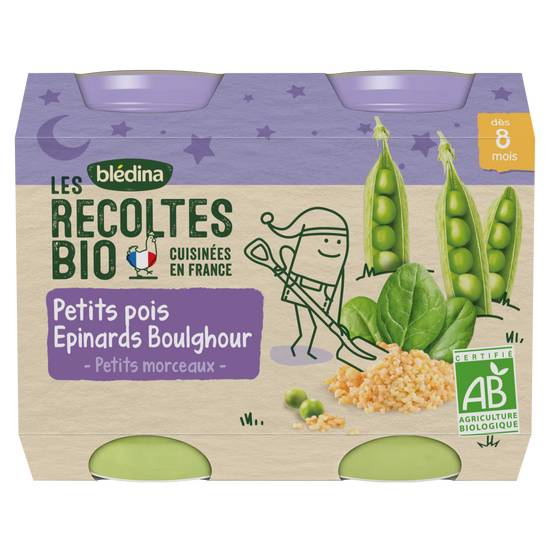 Blédina - Les ricoltes bio petits pois epinards et boulghour repas bébé dès 8 mois (2 pièces)