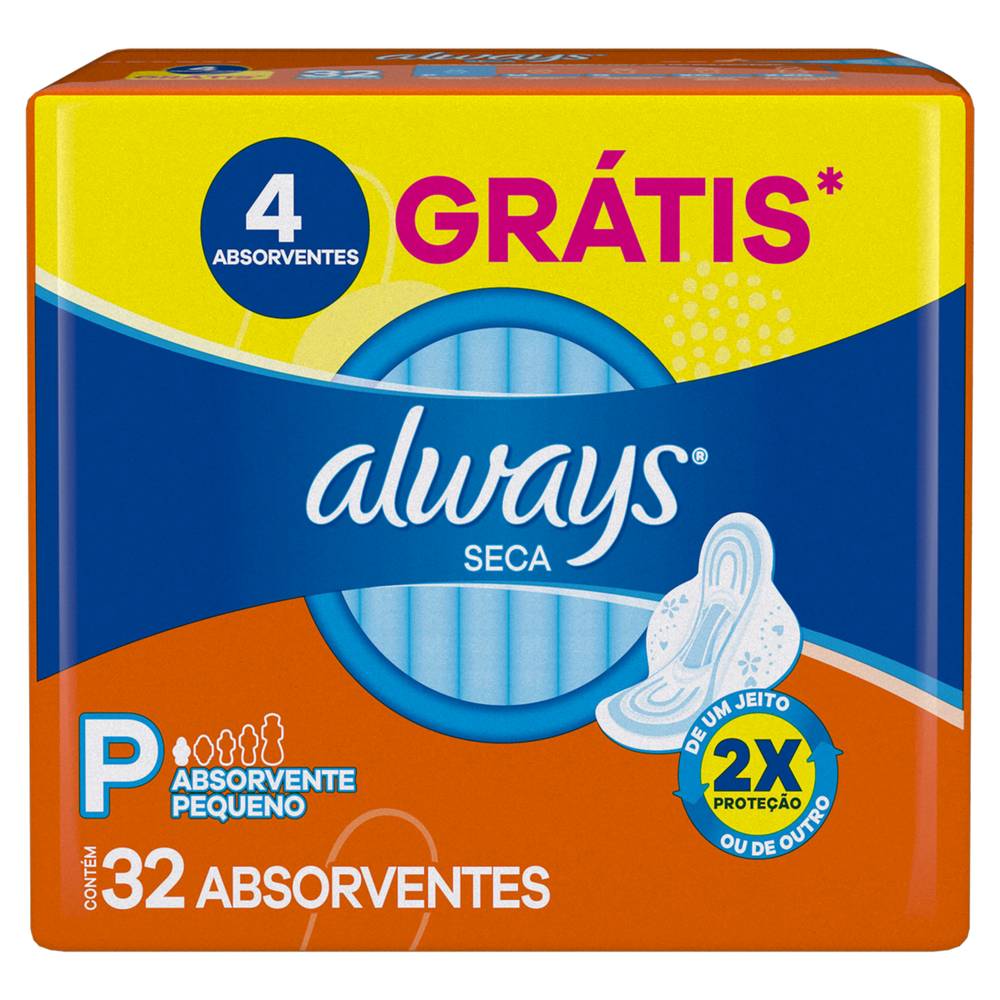 Always absorvente descartável super proteção cobertura seca com abas (32 un)