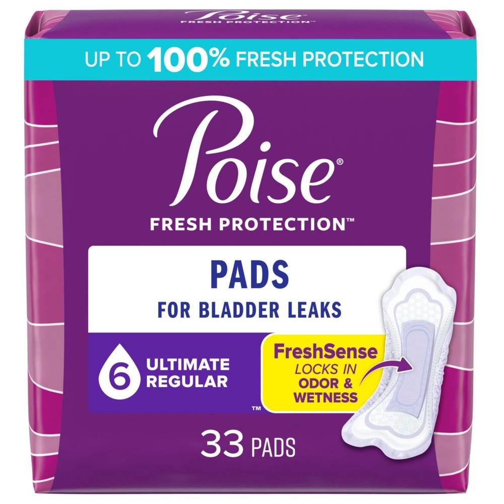 Poise Incontinence Pads Ultimate Absorbency, Regular, 33 Ct