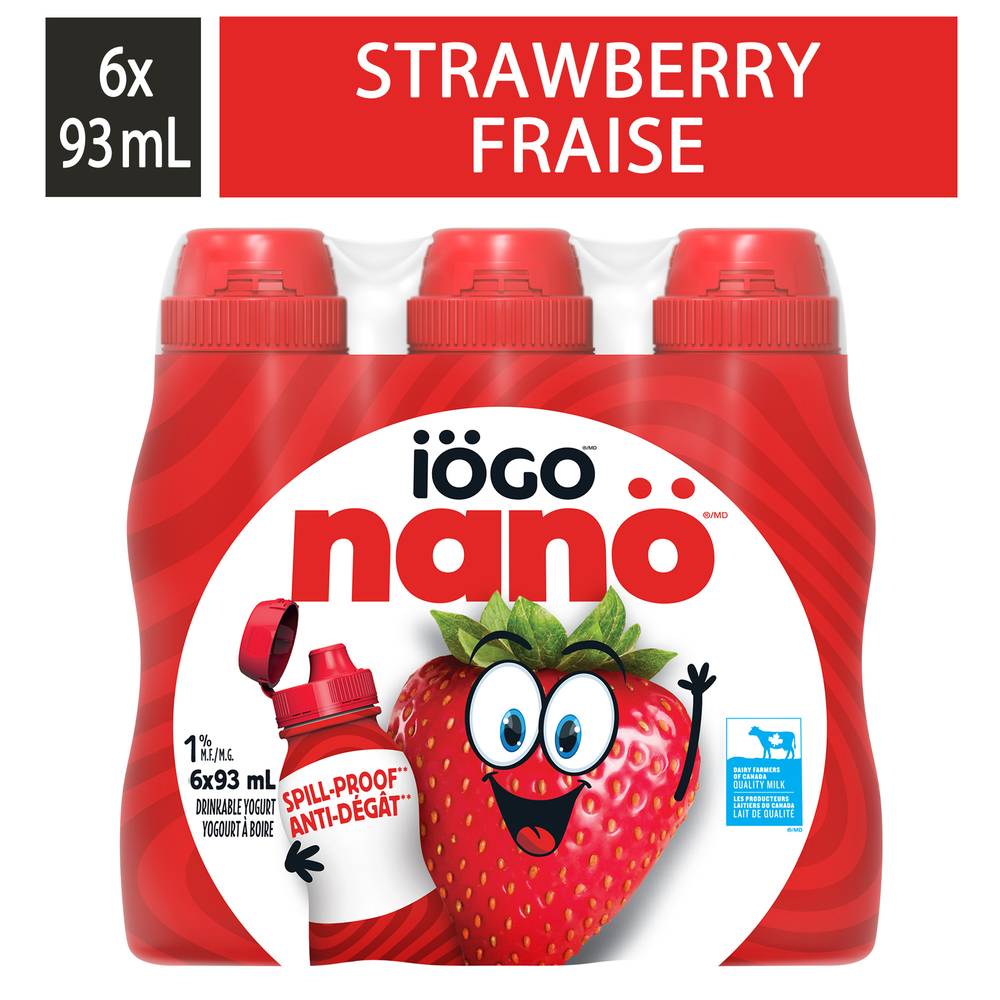 iÖGO Nanö Drinkable Yogourt Strawberry (6 x 93 ml)