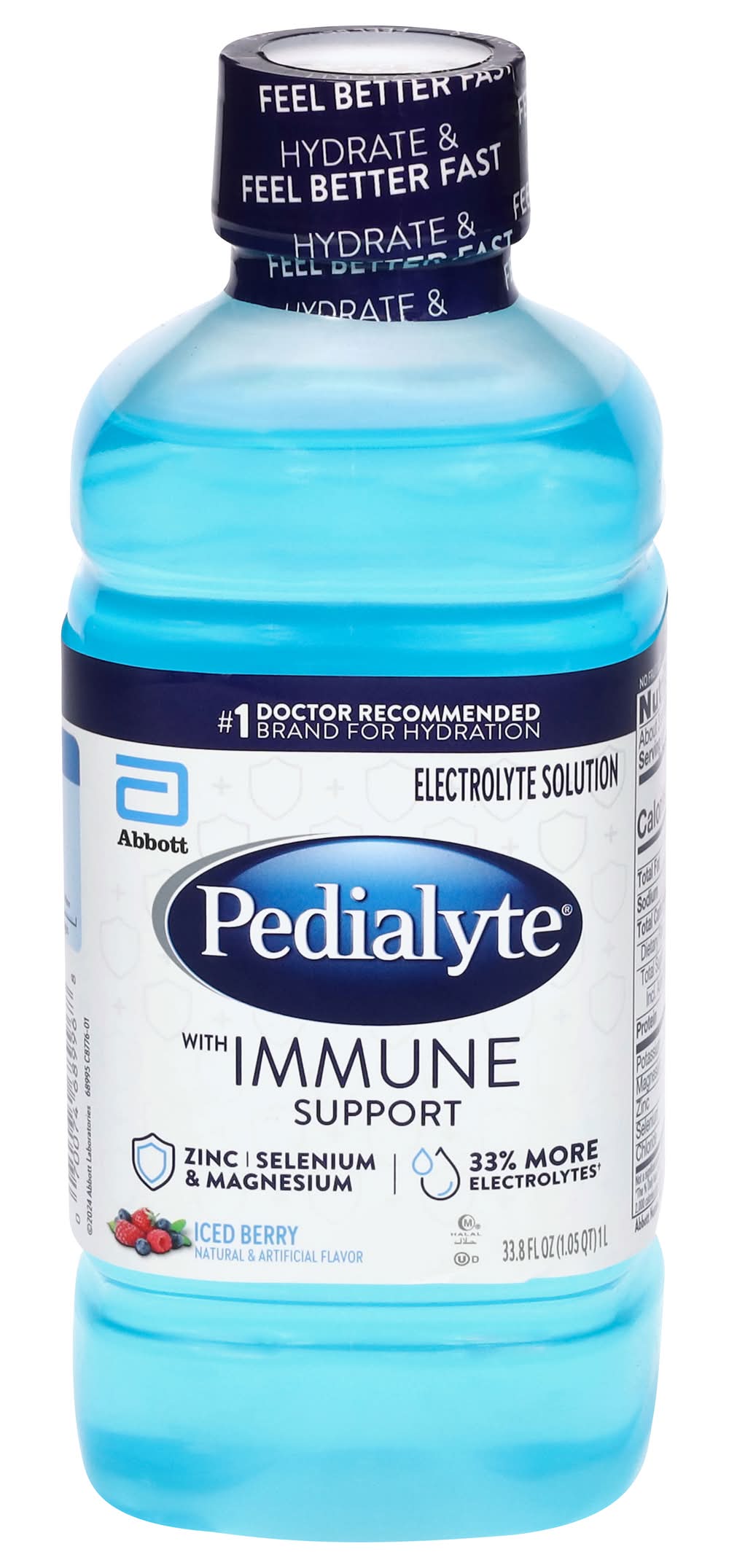 Pedialyte Immune Support Electrolyte Solution Hydration Drink, Iced Berry (33.8 fl oz)