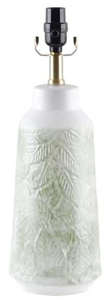 Green & White Embossed Leaf Ceramic Lamp Base, 18"