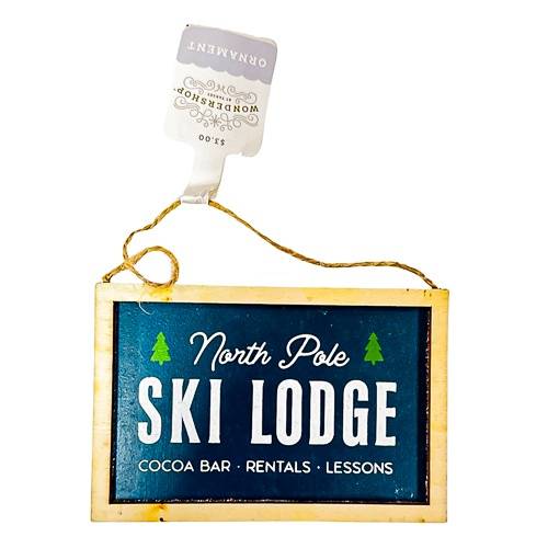 Wood 'North Pole Ski Lodge' Sign Christmas Tree Ornament Blue - Wondershop™