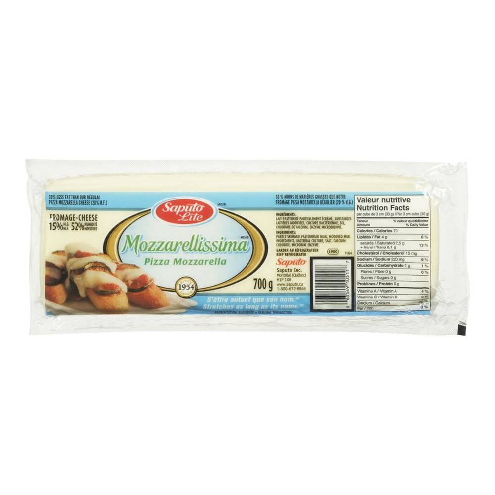 Saputo fromage mozzarella à pizza mozzarellissima (700 g) - light mozzarella cheese (700 g)