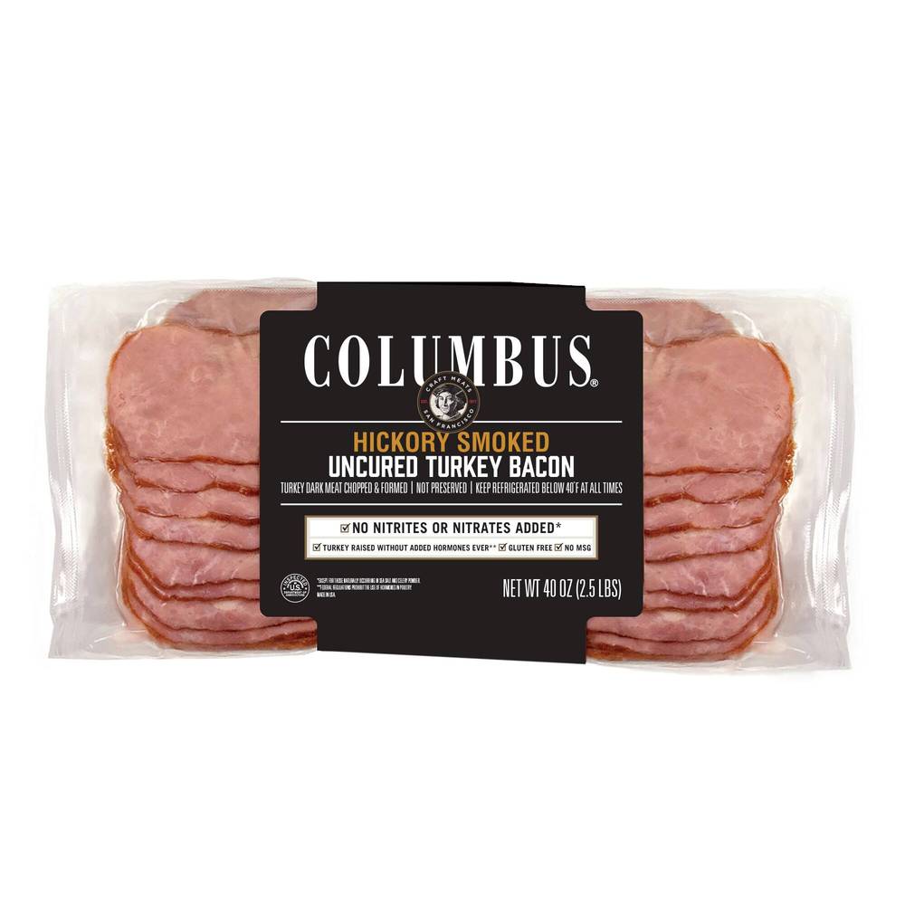 Columbus Uncured Turkey Bacon, Hickory Smoked, Sliced, 2.5 lbs