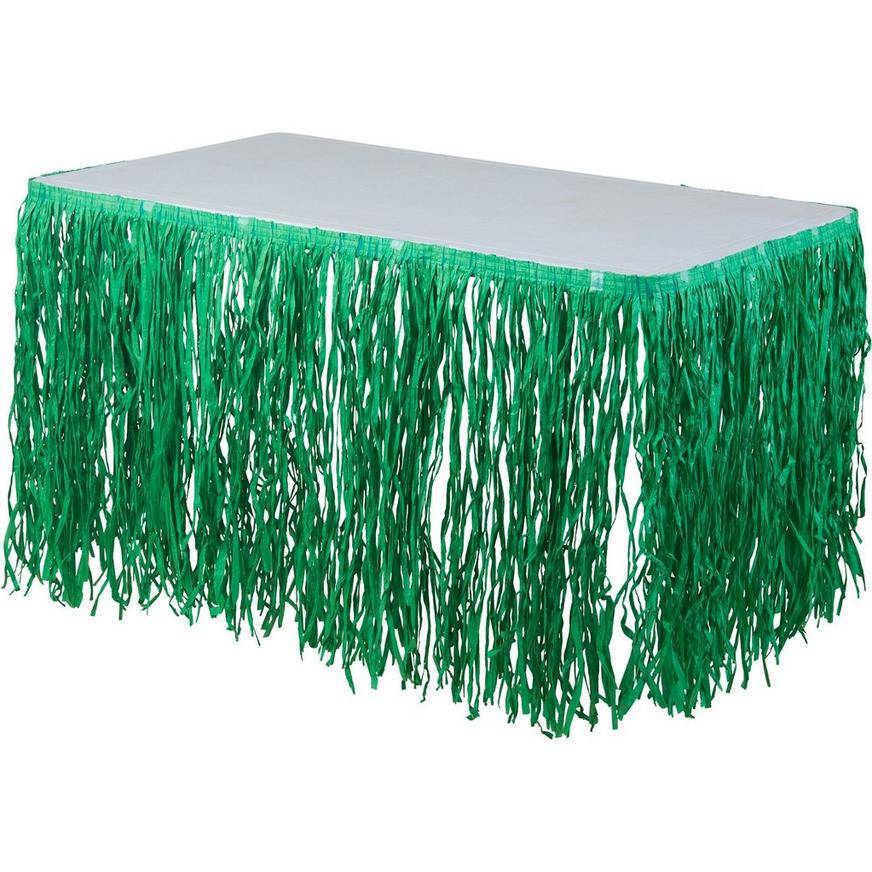 Party City Faux Grass Tissue Paper Fringe Table Skirt (9ft x 29in/green)