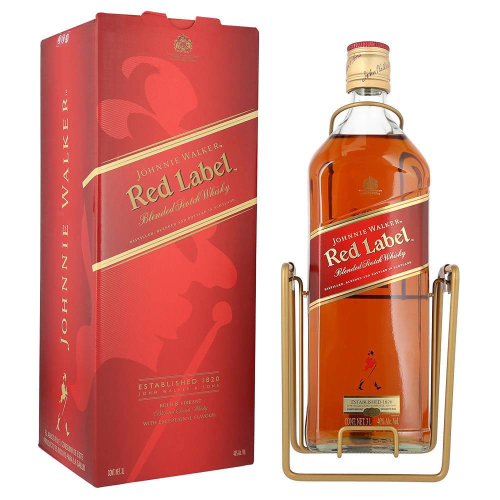 Johnnie walker whisky red label con columpio (pack 3 l + 1 un)