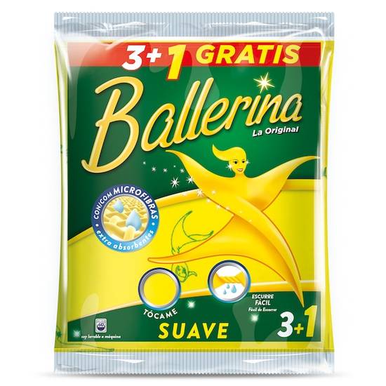 Bayeta Amarilla Súper Absorbente Extra Suave Ballerina 3Uds.