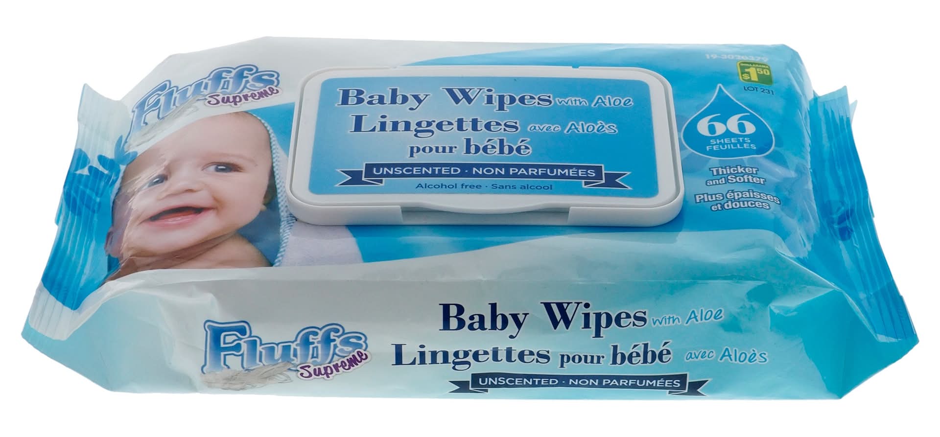 Fluffs Baby Wipes, Aloe (66 ct)