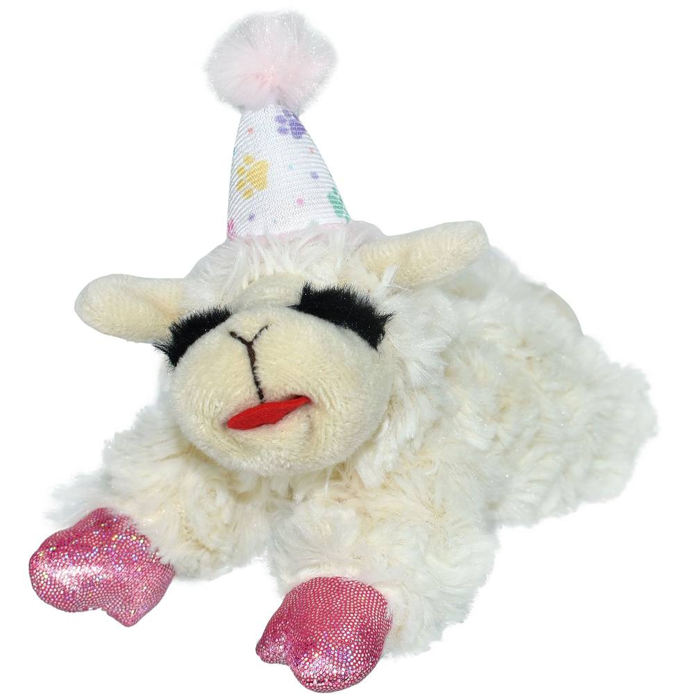 Multipet Birthday Lamb Chop Dog Toy (white-pink)