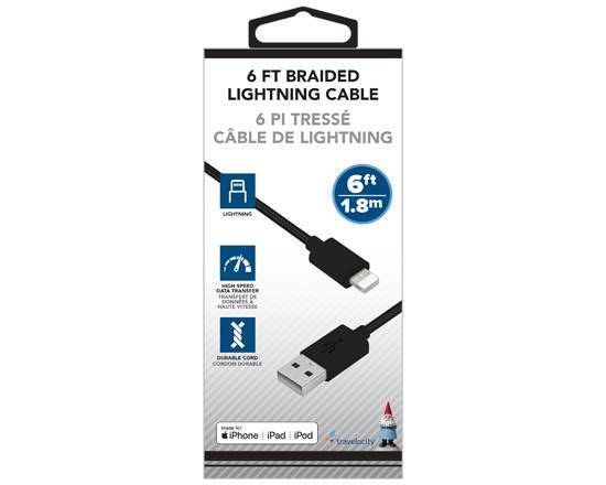 LIGHTNING BRAIDED CABLE 6FT BLACK 1 UN
