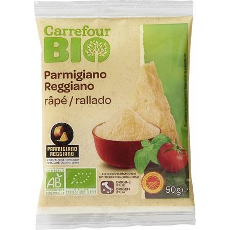 Bio - FID - Fromage Râpé Bio Parmigiano Reggiano AOP CARREFOUR BIO - le sachet de 50g