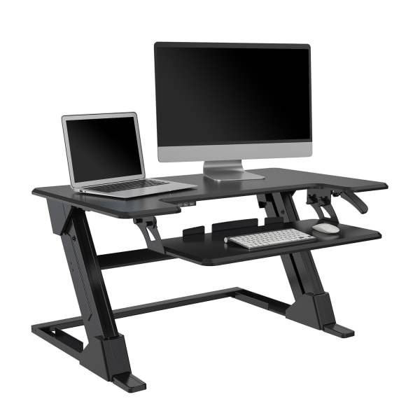 Realspace 35 Standing Desk Converter Riser With Usb and Keyboard Tray, Black