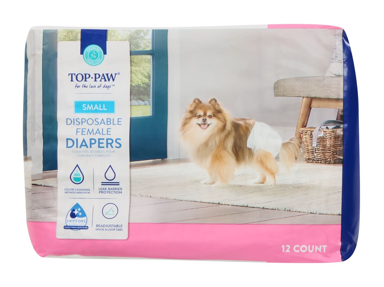 Top Paw® Female Disposable Dog Diapers, Ultra Absorbent, Leakproof and Comfortable, 12 Count (Color: White, Size: Small)