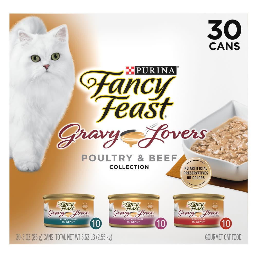 Purina® Fancy Feast® Gravy Lovers Wet Cat Food - Poultry & Beef, Variety Pack, 3 Oz, 30 Count (Flavor: Variety, Color: Assorted, Size: 30 Count)