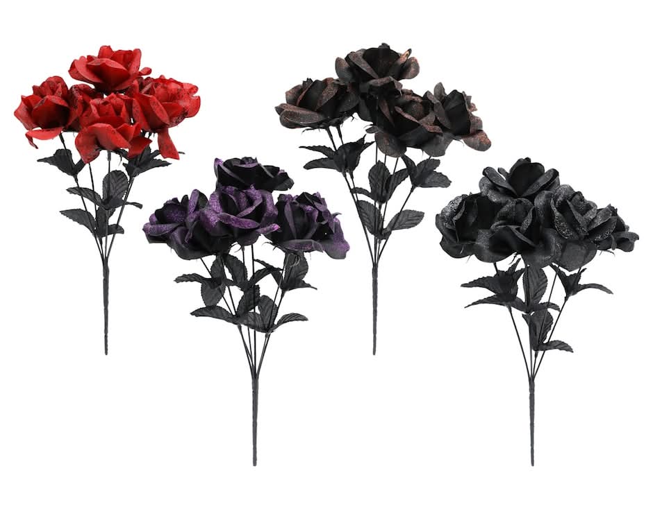 Halloween Floral Glittery Rose Bush (6 ct)