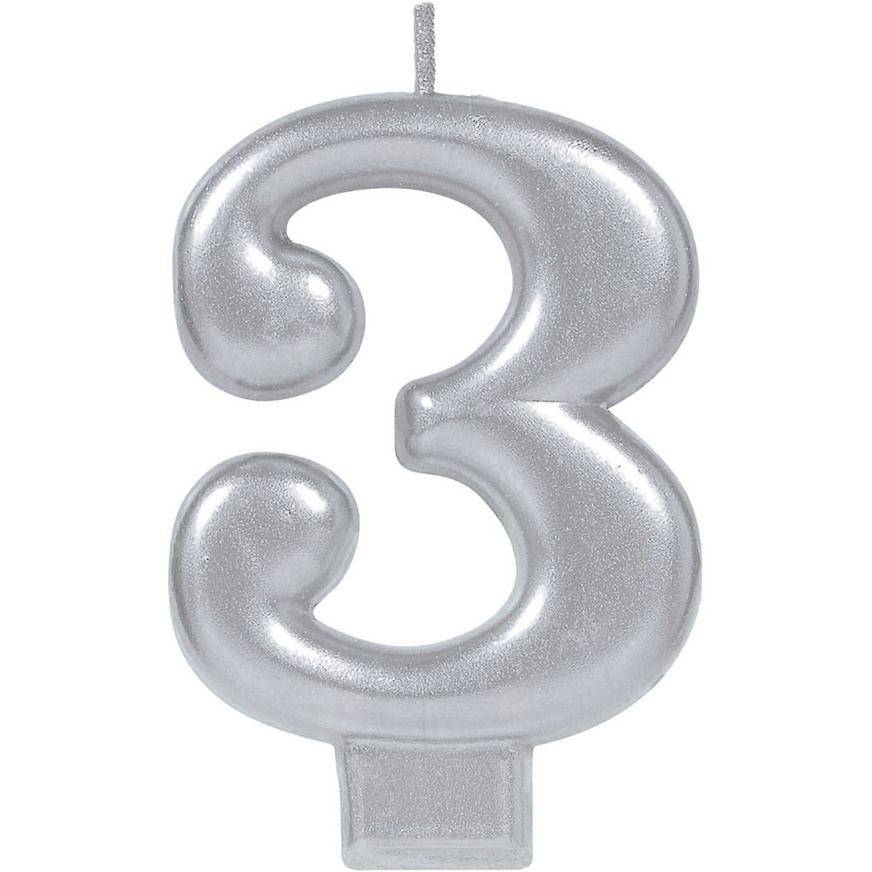 Party City Number 3 Birthday Candle (silver)