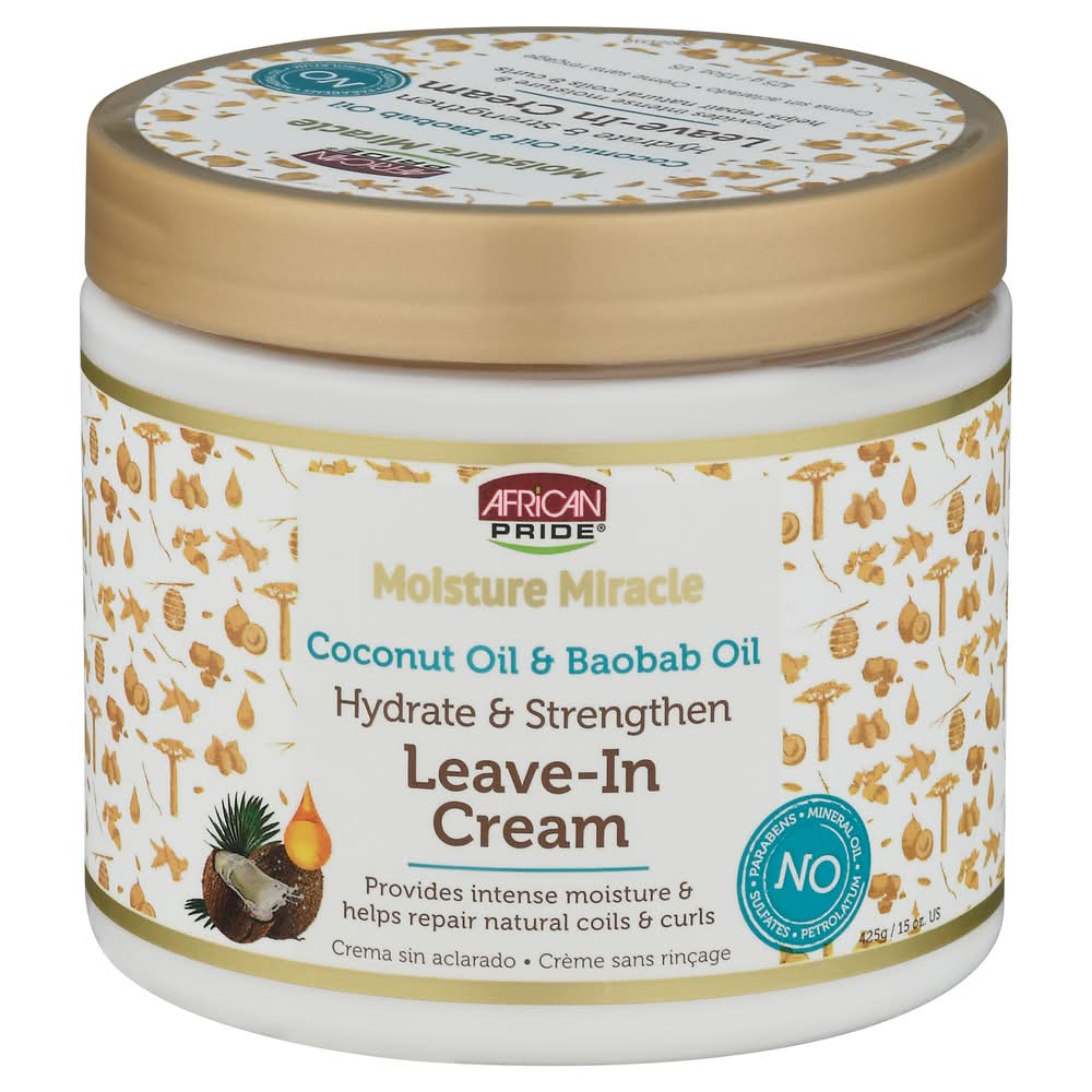 African Pride Moisture Miracle Hydrate & Strengthen Coconut Oil & Baobab Oil Leave-In Cream (15 oz)