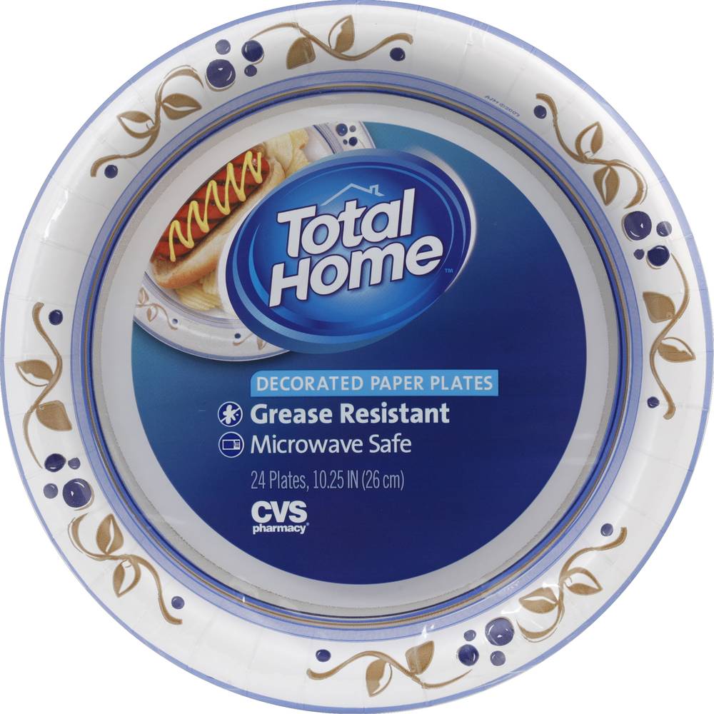 CVS Pharmacy Total Home Decorated Paper Plates, 10.25 in (24 ct)