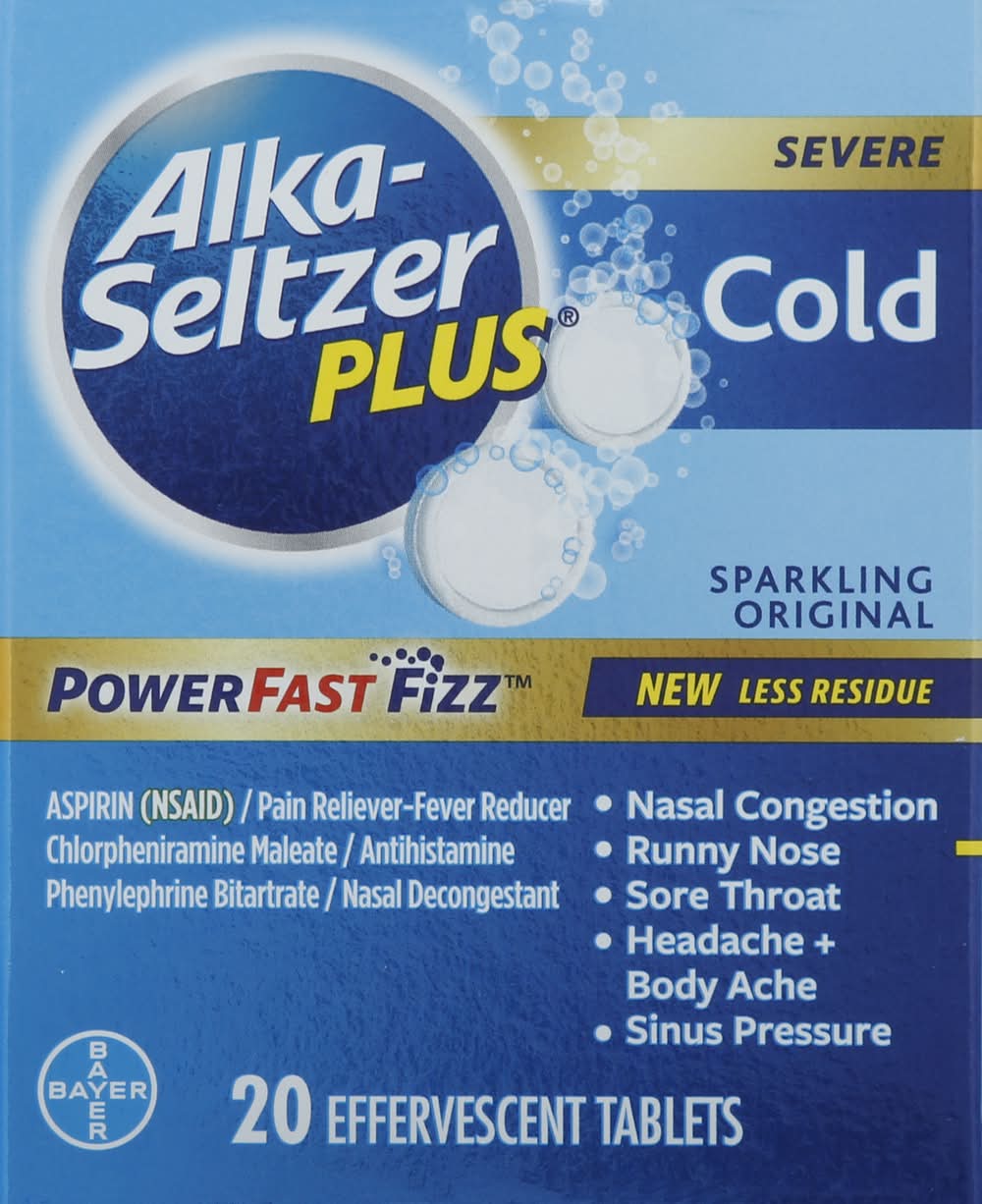 Alka-Seltzer Plus Powerfast Fizz Sparkling Original Effervescent Tablets (40 g, 20 ct)