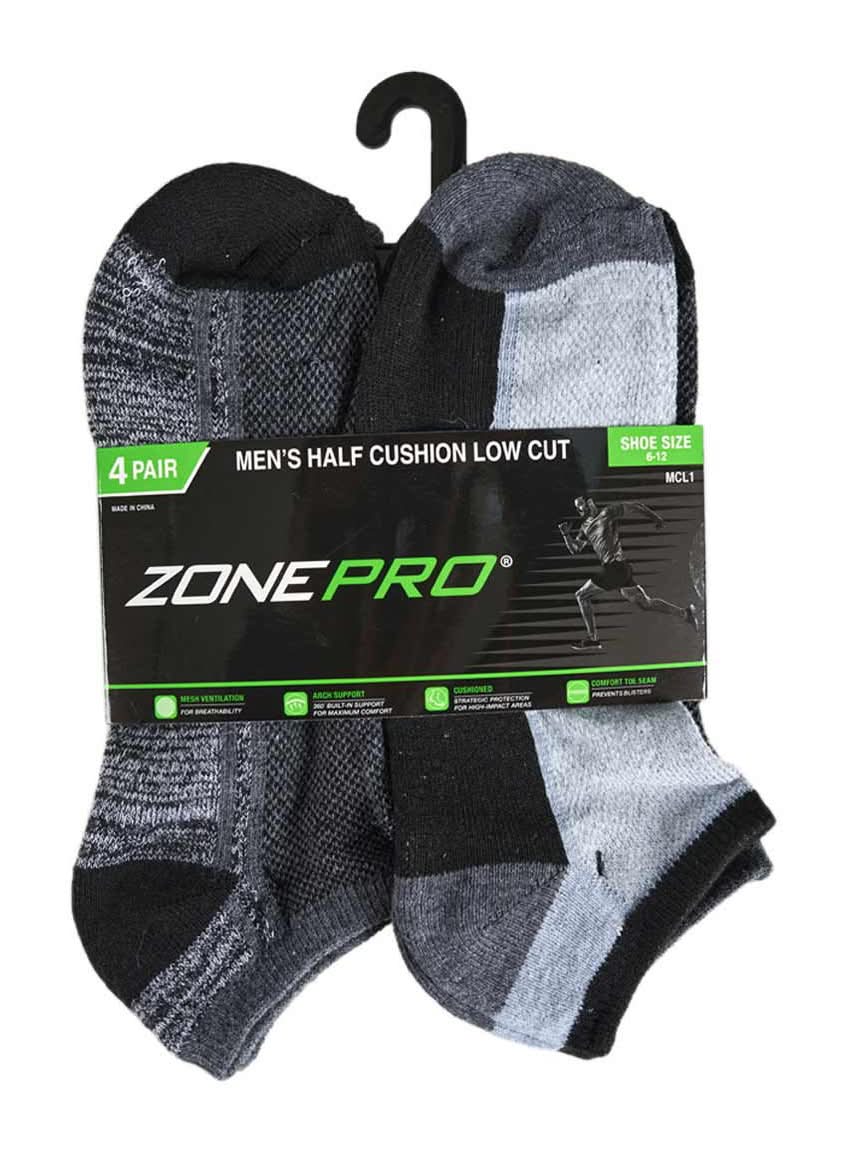 Zone Pro Men?S Comfort Half Cushion Low Cut Socks 4 Pk