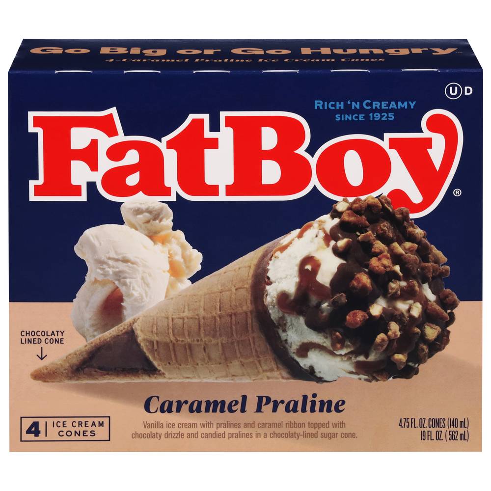 Fatboy Caramel Praline Ice Cream Cones (4 x 4.8 fl oz)
