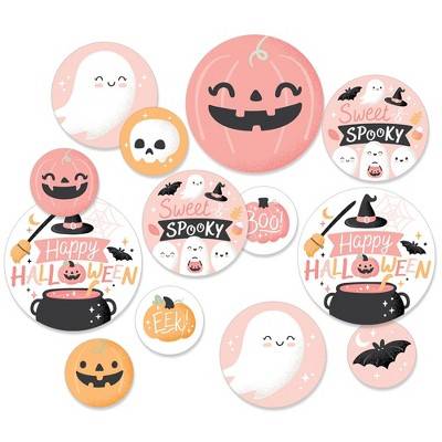 Big Dot of Happiness Pastel Halloween - Pink Pumpkin Party Giant Circle Confetti - Party Decorations - Large Confetti 27 Count