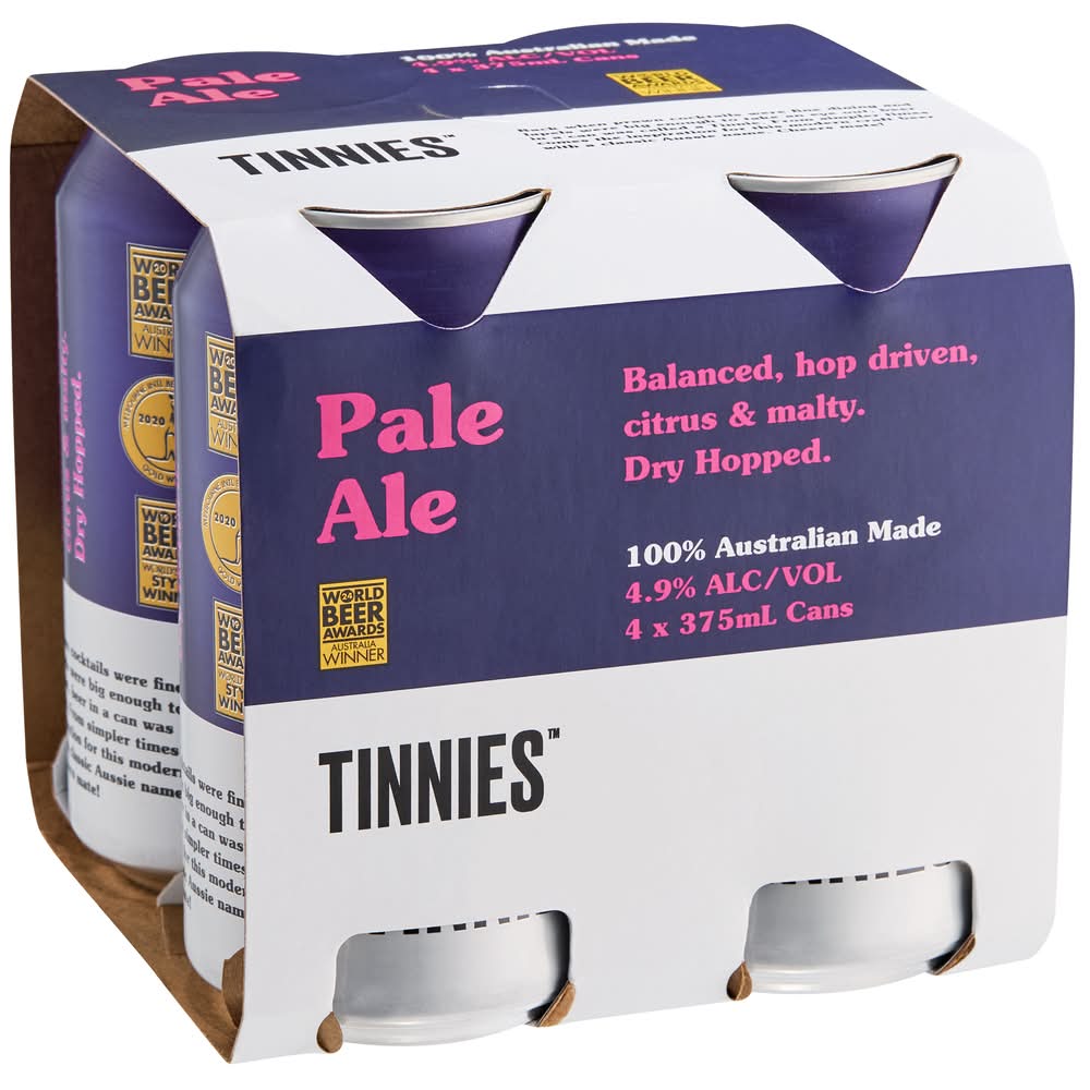 Tinnies Pale Ale Beer (4 x 375mL)