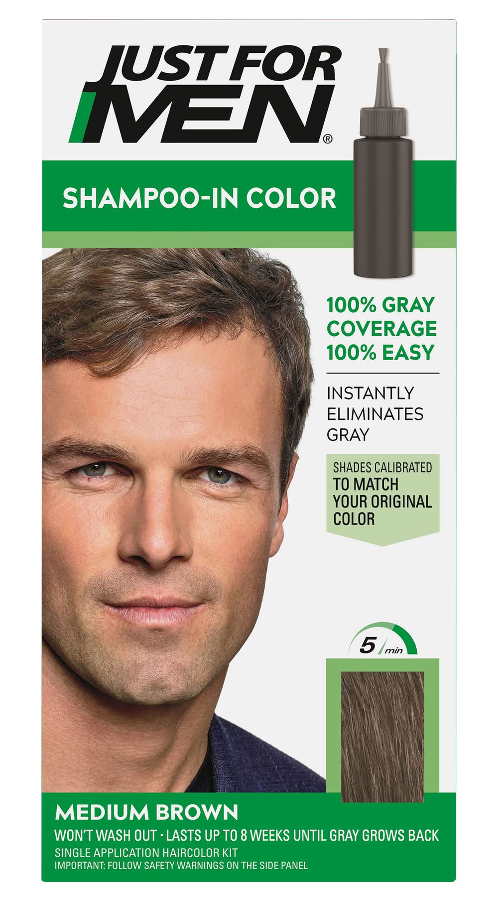 Just For Men Shampoo in Color Hair Dye, Men, H35 Medium Brown (4.8 oz)