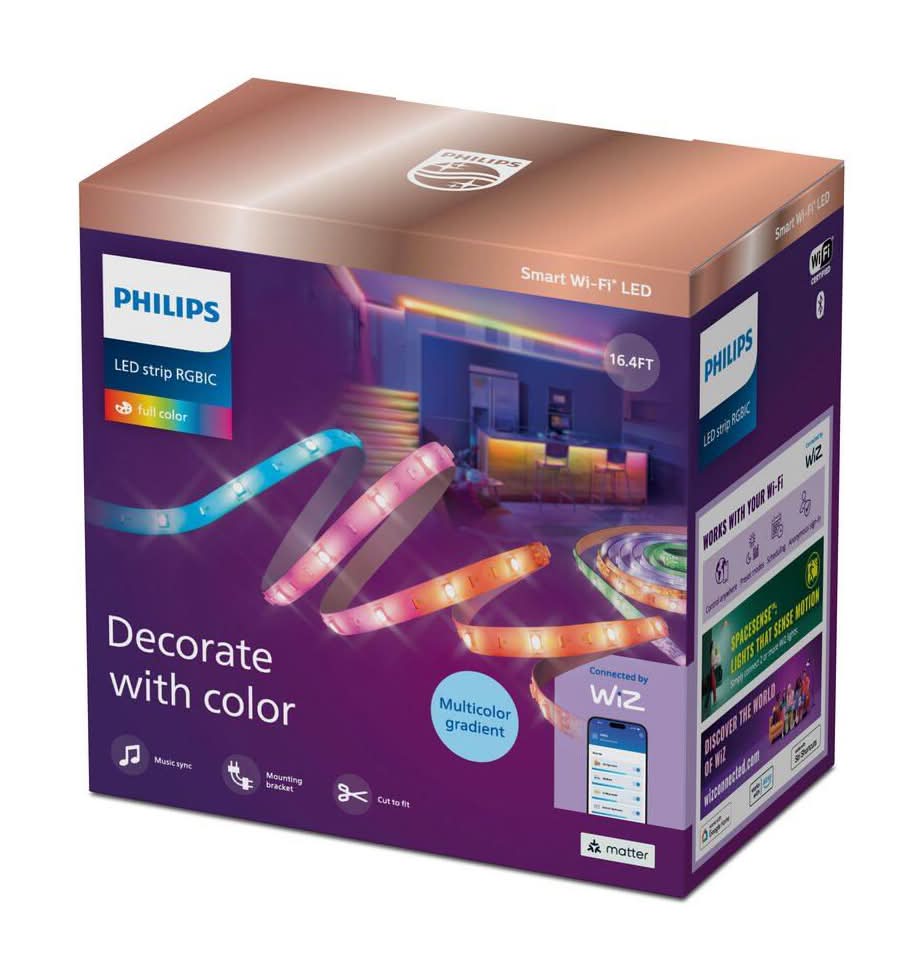 Philips 16.4 Ft. Smart Plug-In Wi-Fi Integrated Led Gradient Color-Changing Strip Light 1-Pack