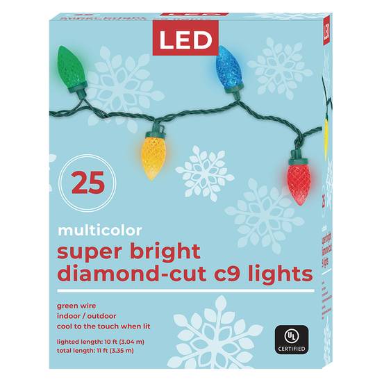 LED Diamond Cut C9 Lights - Super bright, 25 ct