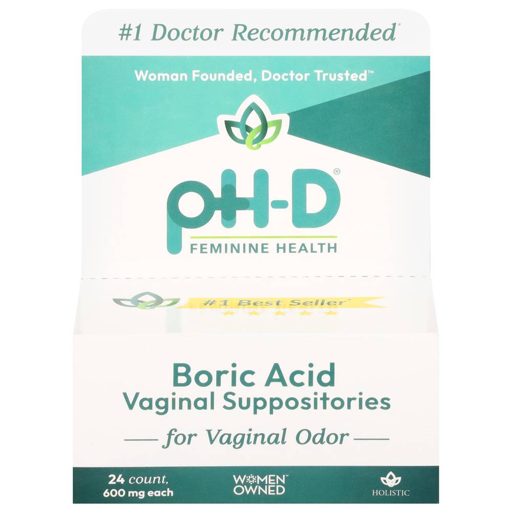 Ph-D Boric Acid Vaginal Suppositories 600 mg (24 ct)